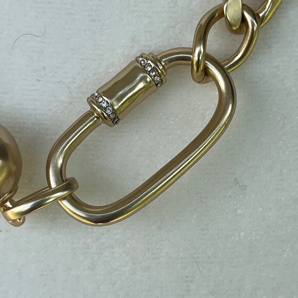 Chicos Gold Tone Chunky Curb Chain Carabiner Pave Rhinestone Necklace Womens